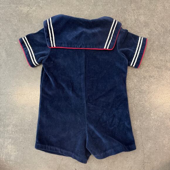 Vintage Little Bitty Baby Navy Velour Prep Golf Jumper One Piece Short Set 3T - Picture 2 of 5